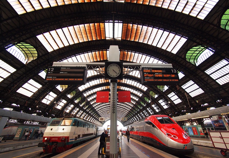Trains in Milan Central Station, Italy