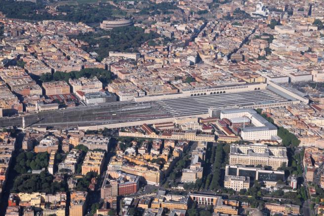 Rome's Termini Train Station aerial view.